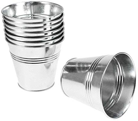 Floral-Direkt 8 Eimer ca Ø11,5xH10,5cm Zink Silber Deko Blumentopf Blecheimer Metalleimer Zinkeimer