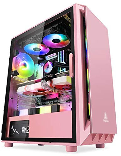 Gaming Case,Mid-Tower PC Gaming Case ATX/M-ATX/ITX - Front I/O USB 3.0 Port - Transparent Side - 8 Fan Position - Water-Cooling Ready (Color : Pink)