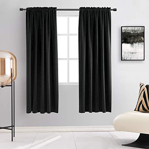 DONREN 99% Blackout Curtains for Windows - Windows Shades Energy Efficient Privacy Protect for Bedroom (52 x 72 Inches,Set of 2 Panels,Black)