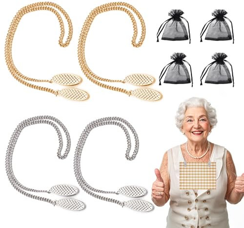 SwirlColor Serviettenhalter Serviettenclips Metall Silber Gold Serviettenkette mit Clip für Damen Herren Senioren 4 Stück (48cm)