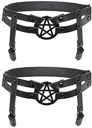 alisikee 2 verstellbare Beinstrumpfbänder mit schwarzen Clips, elastischer Oberschenkelstrumpfgürtel für Frauen, Star Garters, Einheitsgröße