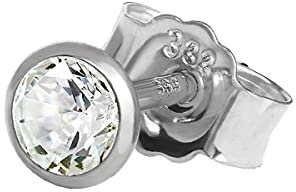 NKlaus Einzel Ohrstecker 3,5mm Weißgold 333 8 Karat Gold Ohrring Kristall Zirkonia Weiß Weiß Damen Herren Ohrstecker