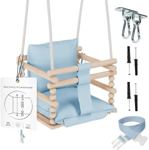 MAMOI® Babyschaukel, Schaukel Indoor und Outdoor, Holzschaukel für Baby und Kinder, Kinderschaukel, Schaukeln aus Holz, Kleinkinderschaukel für kinderzimmer und Aufhängehaken, 3 in 1