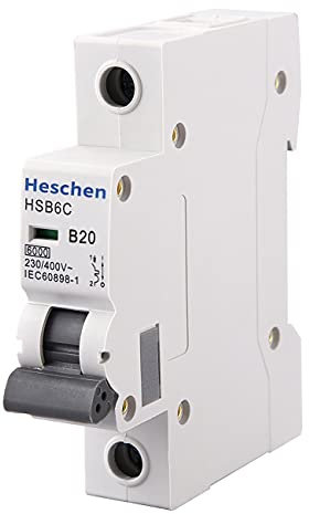 Heschen Disjoncteur miniature HSB6C, courant 20 A, 1 pôle, type B, capacité de coupure 6 kA, montage sur rail DIN