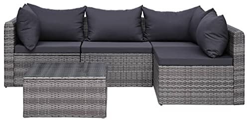 Hommdiy Gartenmöbel Ecksofa Polyrattan Gartenlounge mit Auflagen Garten-Sofagarnitur Rattansofa 4er Sofa mit Tisch Sofa frei kombinierbar Terrassenmöbel Geeignet für Terrasse, Balkon Polyrattan Grau