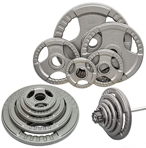 MAXSTRENGTH Tri-grip Iron Cast 2 5cm Olympic Weight Plates Set 7.5 KG, 10 KG, 15 KG Free Lifting, Barbells, Dumbbells - Ideal for Home Gym & Training (15 x 4 = 60 KG)