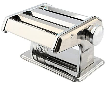 Pasta Maker Machine, Homemade Stainless Steel Manual Roller Pasta Maker Thickness Length Adjustable with Detachable Crank Handle and Regulating Knob for Spaghetti Fettuccine Lasagna