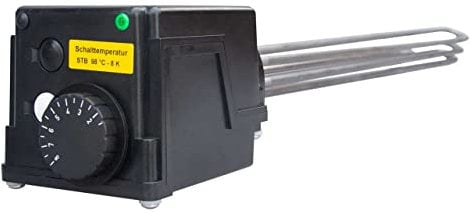 Heizstab 4,5 kW Anschlussgewinde Edelstahl 1 1/2 Zoll Isoliert Eintauchtiefe 470 mm Unbeheizte Länge 120 mm 400VAC mit Thermostat und Sicherheitstemperaturbegrenzer für emaillierte Trinkwasserspeicher