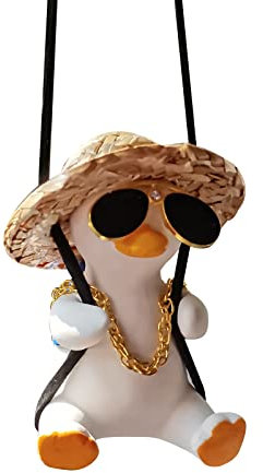 Swing Duck Auto Hängende Ornament Niedliche Schaukel Ente Auto Anhänger Schaukel Ente Auto Dekoration Rückspiegel Zubehör Auto Rückspiegel Frauen Auto Innenzubehör (Sonnenbrille Halskette Ente)