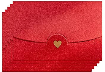 Mini Briefumschläg, 50 Stück Geschenkkarte Umschlag, Mini Umschläge Bunt, mit Herz Verschluss, für Diy GeschenkKarten Weihnachten Valentinstag Geburtstagsfeier Geschenk Card(8 Modelle) (Rot)
