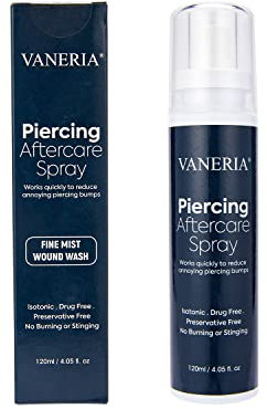 VANERIA Piercing Aftercare Spray, Spray Antiseptique Après Piercing, Nettoyer et Guérir les Nouveaux Piercings, Rouges et en Colère, les Bosses des Piercings. 120 ml.