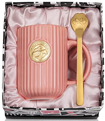 Gifts for Mum Birthday Gifts, Mother's Day Personalised Gifts for Women Mum from Daughter Son, 14oz Pink Ceramic Coffee Cup with 3D Gold Badge, Christmas Gifts for Mummy New Mum, World's Best Mum Mug