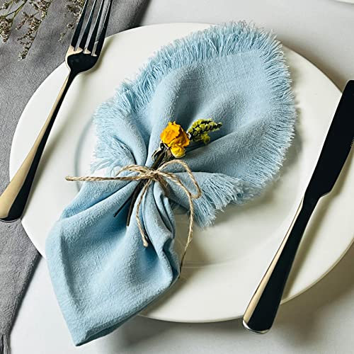 Dololoo 4er Pack Handgemachte Stoffservietten, Baumwoll-Leinen Stoffservietten mit Fransen, Vielseitige Quadratische Rustikale Fransenservietten für Abendessen, Hochzeit und Partys, 45 x 45 cm