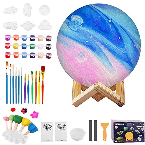 KIYTARBOO DIY 3D Moon Lamp Kit, Paint Your Own Night Light, Arts and Crafts Kit for Kids, Space Painting Craft Kits for Kid, Craft Art Gifts Set Toys for Children Girls Boys Ages 6+