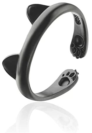Wendalern Katzenring für Mädchen und Frauen, verstellbar, offener Ring, niedlicher schwarzer Katzenohren, Fingerring, Kätzchen, Haustiergeschenk, Schmuck für Katzenliebhaber