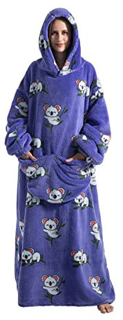 Seogva Extra Long Wearable Blanket Hoodie, Oversized Blanket Sweatshirt for Women and Men, Super Warm and Cozy Giant Hooded Blanket, Thick Flannel Blanket with Sleeves and Giant Pocket