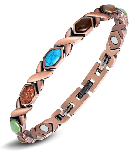 Jeracol Kupfer-Magnetarmband für Damen, 99,99% Kupfer, magnetisches Armband mit ultrastarken Magneten und herzförmigem Stein, verstellbare Größe, Brazaletes mit Werkzeug zum Entfernen und Geschenkbox