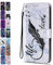Lederhülle für Samsung Galaxy A51 4G 2020 Hülle Muster Marmor Feder Handyhülle Flip Case Cover Schutzhülle mit Kartenfach Handytasche für Mädchen Damen