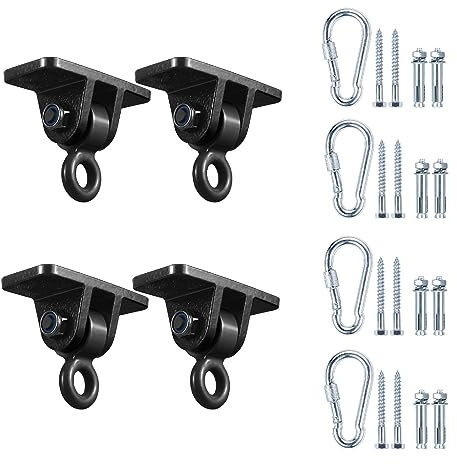 MDAIRC Lot de 4 cintres robustes pour balançoire en bois pour aire de jeux, porche, intérieur et extérieur et à suspendre avec mousquetons (4 pièces, noir)