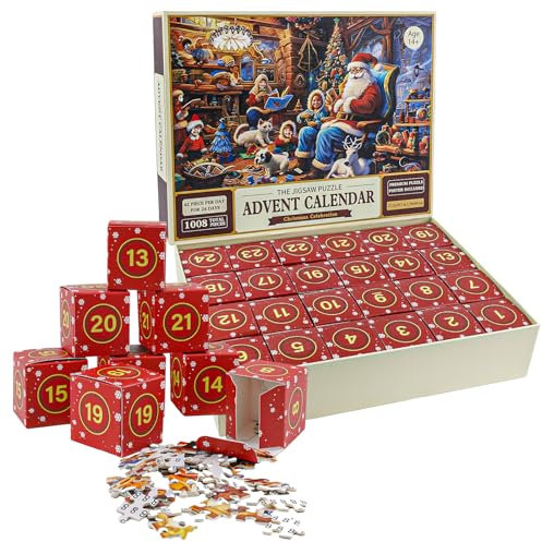 1008pcs Christmas Puzzle Advent Calendar, 2024 Christmas Jigsaw Puzzles 24 Days Countdown Calendar Jigsaw Puzzles Game For Teens Adult Family