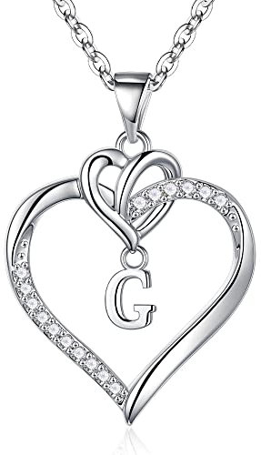 TINGN Buchstaben Halskette Damen, Vergoldet Herz Initiale Kette Silber Buchstaben G Kette - Weihnachten Geschenke für Frauen, Freundin, Mutter