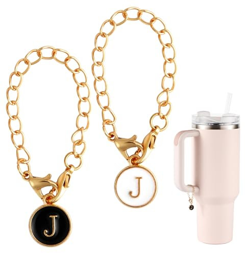2stk Buchstaben Anhänger Zubehör für Stanley Cup, Anfangsbuchstabengriff Personalisierte Namens-ID Alphabet Anhänger Kette für Stanley Tumbler (Buchstabe J)