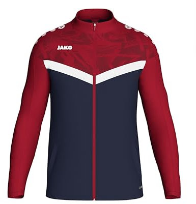 JAKO ICONIC Unisex Polyesterjacke Gr. L Marine/Chilirot - Atmungsaktive Trainingsjacke Herren und Damen im modernen Design, 100% recyceltes Polyester