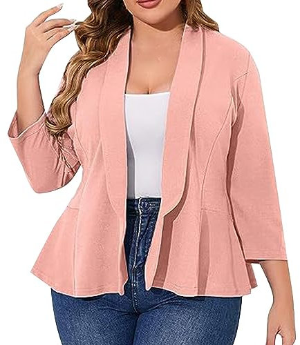 BIISDOST Elegante giacca per il tempo libero, da lavoro, oversize, da ufficio, da festa, formale, streetwear, abbigliamento da lavoro, cardigan di alta qualità, top accogliente, Colore: rosa., XXXXL