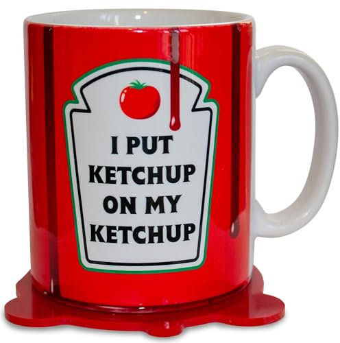 I Put Ketchup on My Ketchup Mug with Coaster - Funny 10 oz Ceramic Mug for Sauce Lovers
