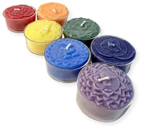 Chakra Lot de 7 bougies chauffe-plat | Chacune a une couleur différente et un parfum différent pour représenter 7 chakras | Cire de palme 100 % pure et naturelle et contient 3 % d'huiles essentielles