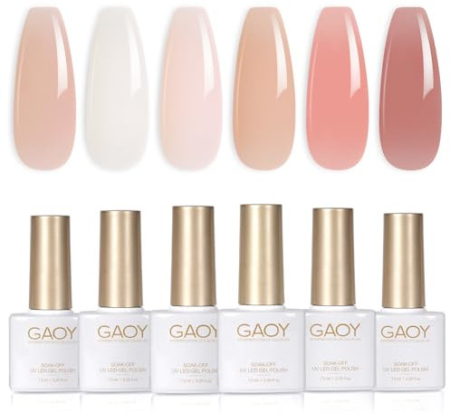 GAOY Milky Jelly Nude Gel Nail Polish Set, 6 Transparent Colors Sheer White Pink Gel Nail Kit for Salon and Nail Art DIY at Home