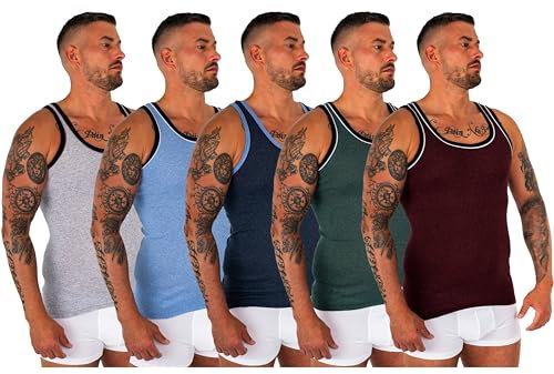 TEXEMP 4er Pack Herren Unterhemd Achselhemd Feinripp Melange Muskelshirt Tanktop Set - 4 Farben M