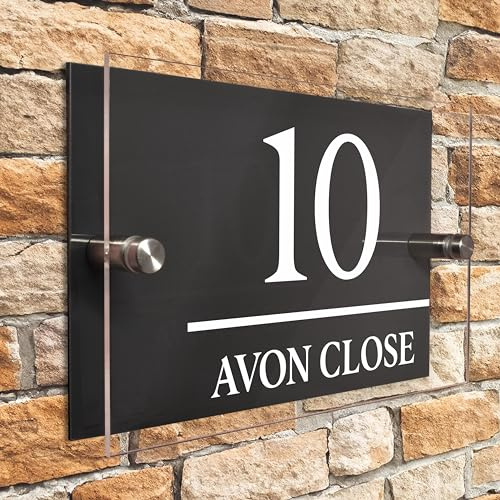 Badgemaster Layered Glass Effect Modern Anthracite Grey Acrylic House Number Sign 20cm x 13cm Centered Horizontal Line