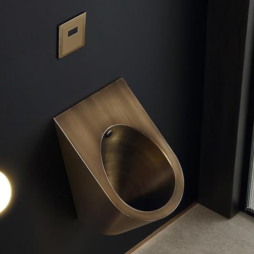 Snaweo Automatisches Induktions-Urinal, Wandhängendes Urinal, Urinal Aus Edelstahl 304, Kommerzielle Spülurinale, Kommerzielle Toilette mit Spritzwasserschutz(Bronze)