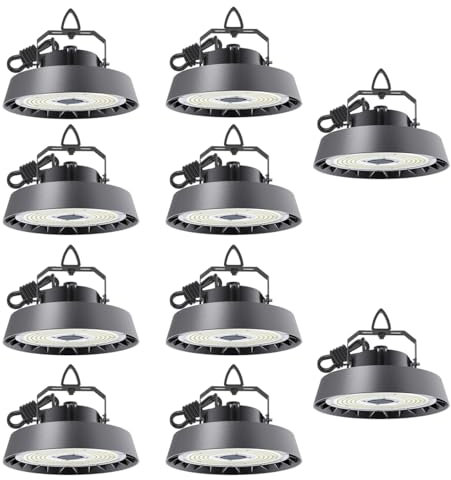 ANTENLICHT 10er LED Hallenbeleuchtung 200W Kaltweiß 5000K | 120°Abstrahlwinkel 34000lm Strahler led UFO Highbay Industrielampe IP65 Hallenstrahler für Gewerbliche Lager/Werkstatt/Garage leuchte