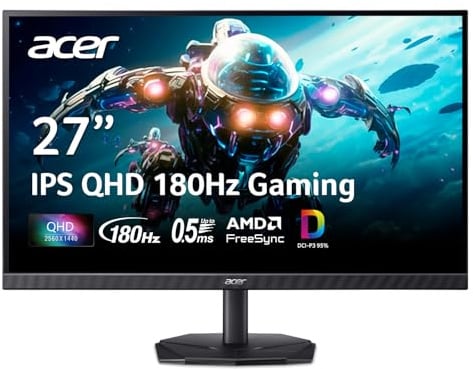 acer Nitro KG271U N3bmiipipp IPS QHD Gaming Display 2560 x 1440 AMD FreeSync fino a 180Hz fino a 0,5 ms DCI-P3 95% HDR Supporto 10 One 1.2 Display Port e due HDMI 2.0 X