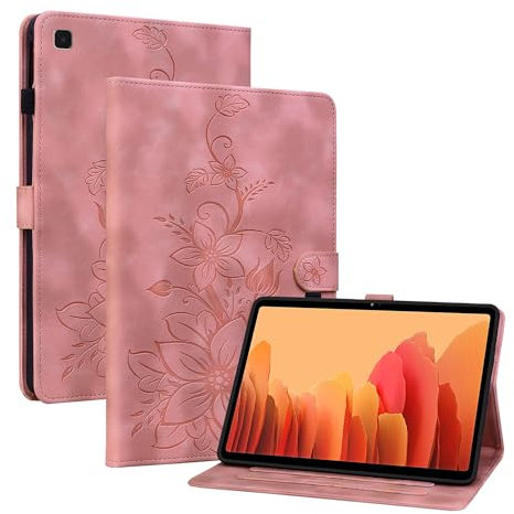 Rosbtib Coque pour Samsung Galaxy Tab S5e 10,5 Pouces 2019 (SM-T720/ SM-T725), Multi-Angles de Visualisation Housse de Protection en Similicuir avec Porte-Carte Couverture Motif Lys, Rose