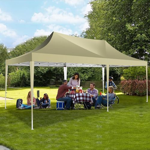 Caroma Pavillon 3x6m mit 6 Seitenteilen Partyzelt Pop Up Camping Pavillon Gartenzelt Gartenpavillon für Garten, Party, Festival, Hochzeit, UV-Schutz, Khaki