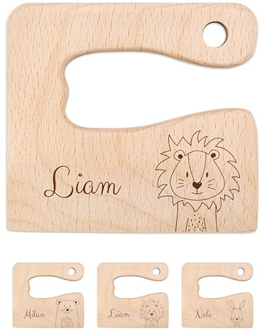 wunderwunsch Kindermesser ab 1 Jahr, Montessori Messer Holz Kleinkinder | Sicheres Baby Holzmesser und stabiles Schneidemesser ab 2 Jahre, nachhaltiges Buchenholz Hackmesser Spielzeug zum Geburtstag