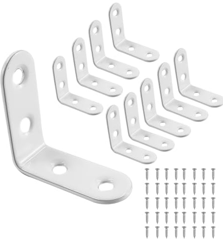 10 Stücke Winkel Klammern 40 * 40mm, Metall Winkelverbinder 90 Grad L Form Ecke Klammer Möbel Winkel mit 40 Schrauben für Fest Verbunden Tabelle Stuhl Bücherregal - Weiß