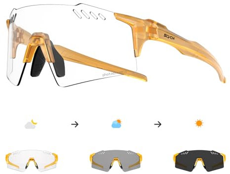 SCVCN Selbsttönend Photochromatische Fahrradbrille Herren Damen Sportsonnenbrille Klar Radsport Radfahren MTB Laufen Radbrille Volleyball Tennis Autofahren Angeln Softball Bergsteigen Golf 08 Gold