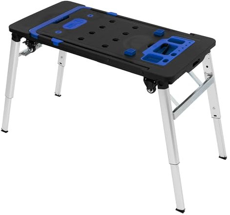ECD Germany 7 in 1 Multifunktionale Werkbank klappbar, 109x55 cm, Mobile Werktisch, 150-250 kg Tragkraft, Spanntisch mit Winkelmarkierung, Arbeitstisch Werkstatt höhenverstellbar, Handwagen Rollbrett
