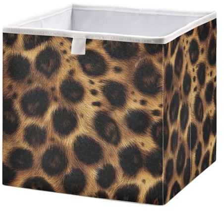 JUMBEAR Leopard Skin Print Cube Storage Bin,Foldable Storage Basket Toy Storage Box for Home Organizing Shelf Closet Bins,28x28x28 cm
