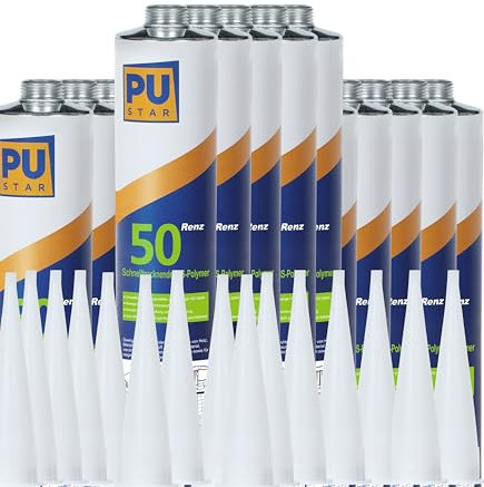 Pustar Renz50 Schnelltrocknender MS Polymer Kleber extra stark (Weiß, 10 Kartuschen,Verfallsdatum: 30. April 2025,Aluminiumverpackung, keine Beeinträchtigung der Nutzung, kostenlose Rückgabe) (Weiß)