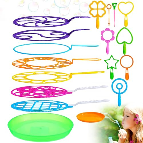 Gibocot Bubble Wands Multipack 18 Pack Giant for Kids - Party Bag Fillers with 2 Non-Spill Trays, Summer Outdoor Activities Garden Games Toys Wedding Favors