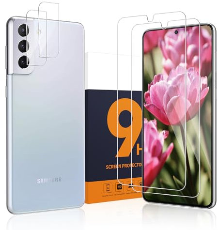 Carantee 2+2 pièces Verre Trempé pour Samsung Galaxy S22 5G, Caméra Arrière, Anti-huile, pas de bulles, bords incurvés 2,5D, Dureté 9H vitre protection, Haute définition Samsung S22 protection écran