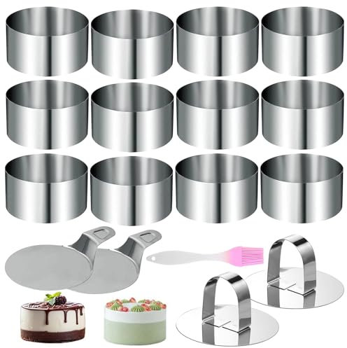 Dessertringe und Speiseringe – 16 Stück Dessertring- und Tortenring-Set, 8 cm Runder Mousse-Ring und Rosa Kleiner Ölpinsel, Backzubehör, Geeignet Zum Herstellen Von Keksen, Donuts und Kuchenbackforme