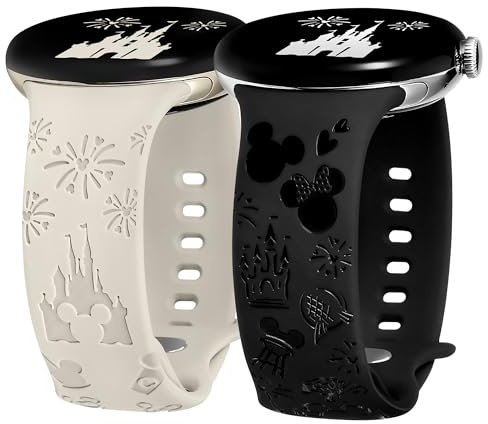BEEXI 2 Stück Gravierte Armband Kompatibel mit Google Pixel Watch 4/3 41mm/Pixel Uhr 2/1 Damen, Cartoon Cute Weiche Silikon Sport Armbänder, Polarstern/Schwarz