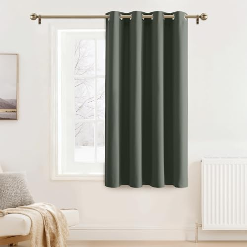 PONY DANCE Blickdichte Vorhänge mit Ösen Thermovorhang H180 x B140 cm | Verdunkelungsvorhang, 1 Stück, Kälteschutz, Graugrün, für Schlafzimmer, Kinderzimmer, Sichtschutz, UV-Schutz, Abdunkelnd