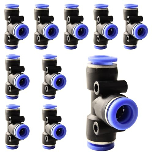 ANGEEK 10 pièces 8 mm raccords en T à 3 voies raccords connecteur pour air comprimé, connecteurs pneumatiques en raccord rapides en plastique